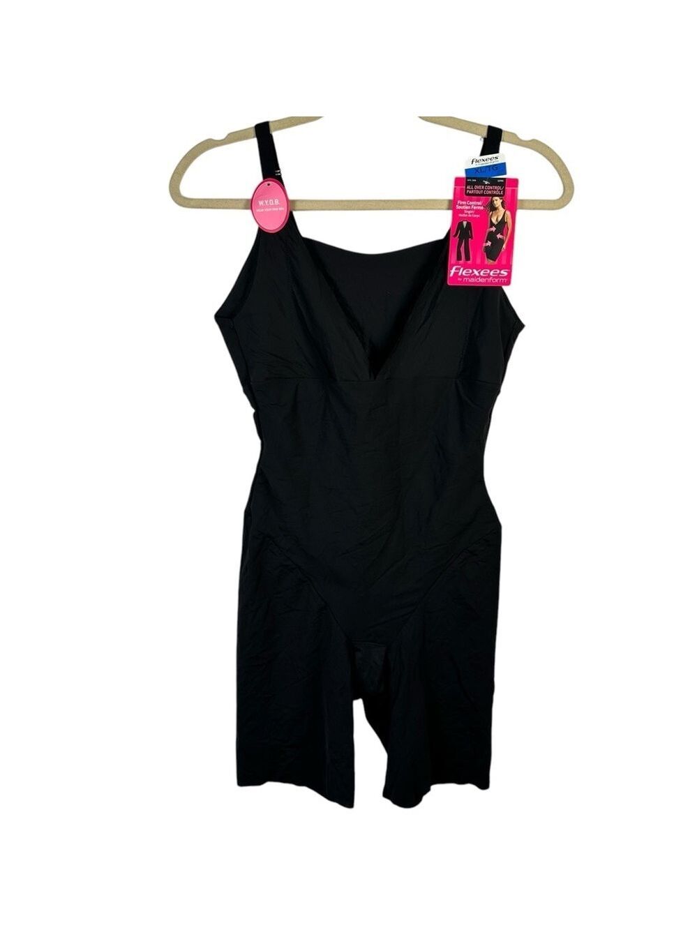 NWT Maidenform Flexees Control Bodysuit Black XL Shapewear Core Wardrobe